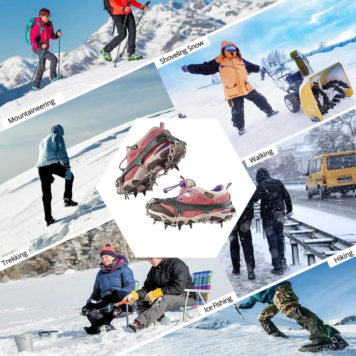 11 Spikes Kids Crampons for Hiking Boots Ice Cleats 11 Teeth Anti Slip Crampons Hiking Climbing Walking Shoes Toddler-Preschool-Gradeschooler-Teens