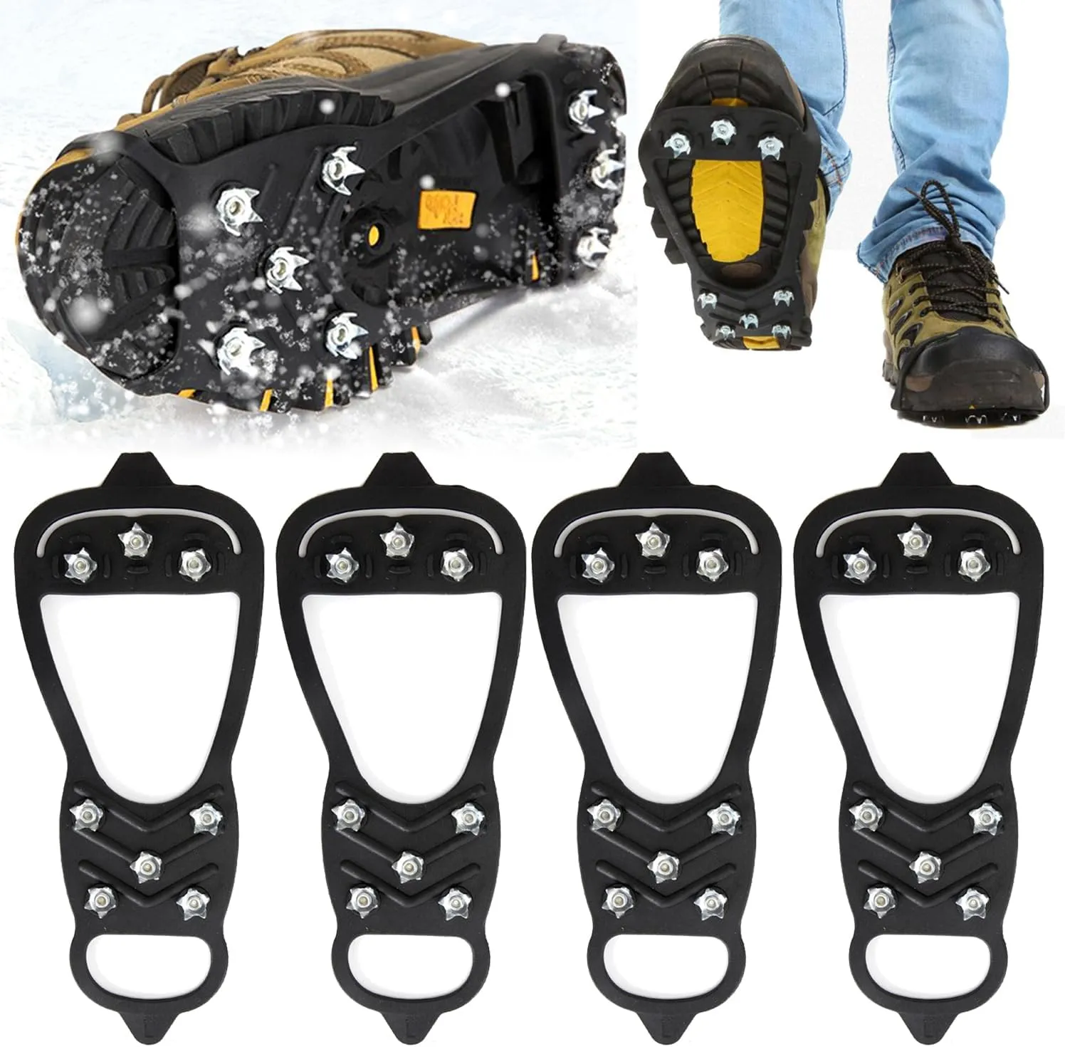 2 Pair Universal Non Slip Ice Gripper Spikes,8 Steel Ice Grips Snow Grippers,Durable Ice Traction Cleats for Shoes & Boot