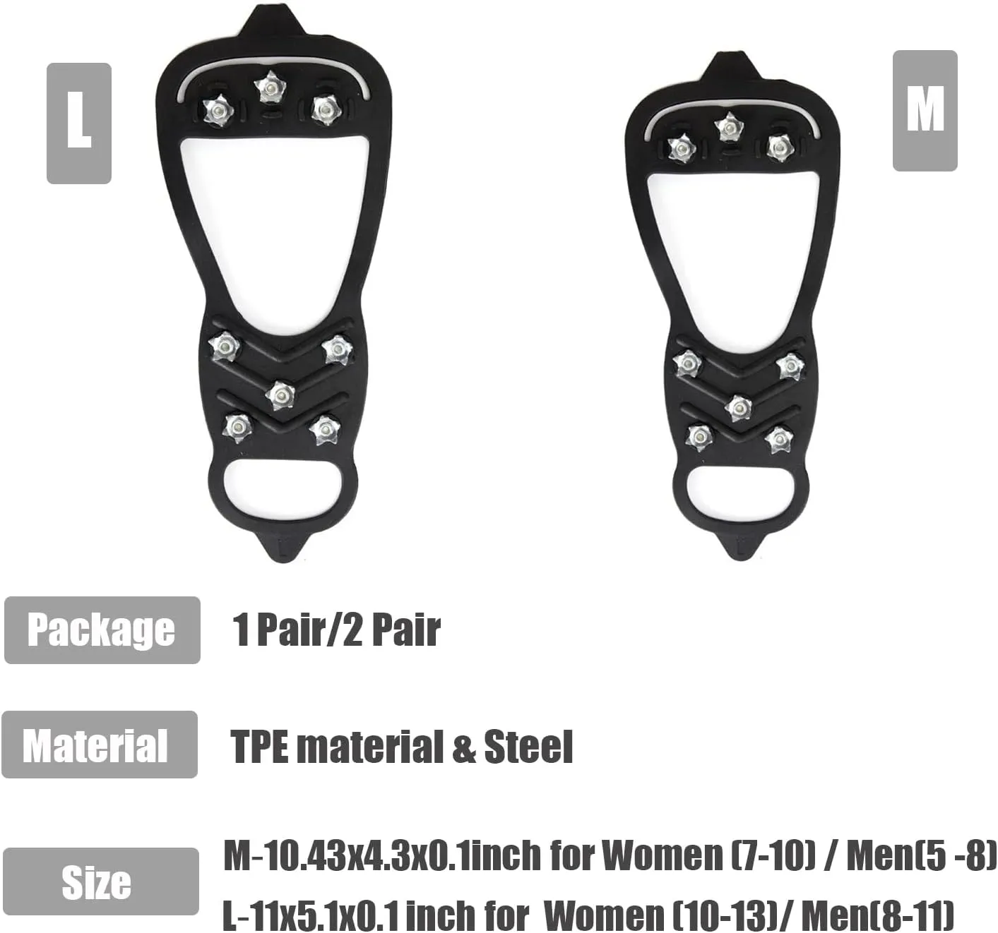 2 Pair Universal Non Slip Ice Gripper Spikes,8 Steel Ice Grips Snow Grippers,Durable Ice Traction Cleats for Shoes & Boot