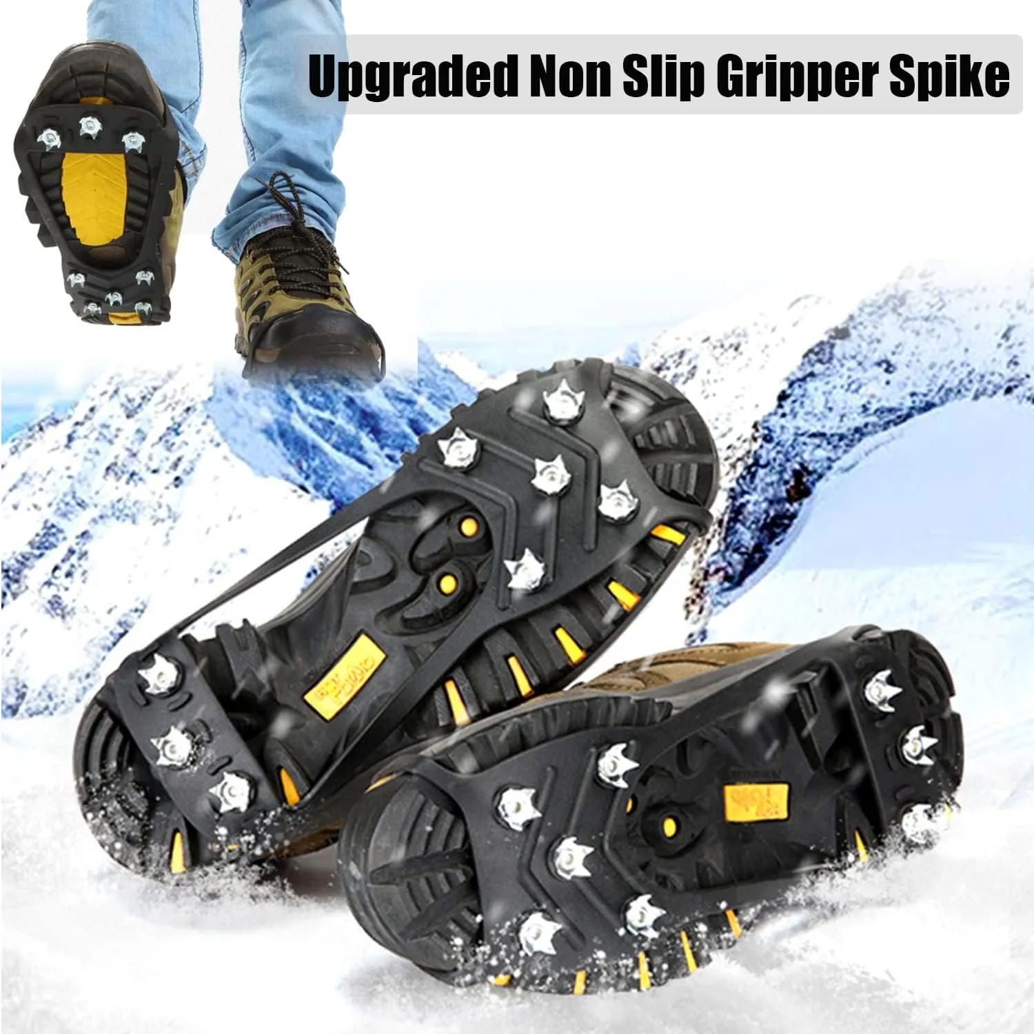 2 Pair Universal Non Slip Ice Gripper Spikes,8 Steel Ice Grips Snow Grippers,Durable Ice Traction Cleats for Shoes & Boot
