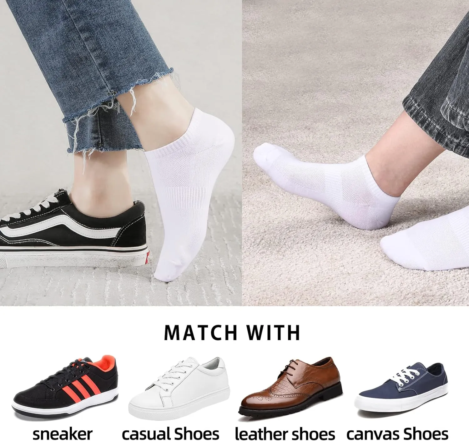8 Pairs Ankle Socks Women's and Men - Soft Thin Cotton Athletic Running Low Cut No Show Summer Socks