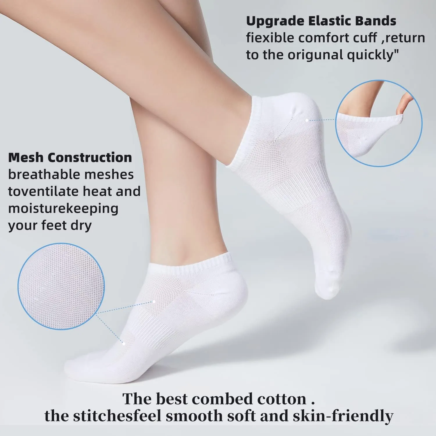 8 Pairs Ankle Socks Women's and Men - Soft Thin Cotton Athletic Running Low Cut No Show Summer Socks