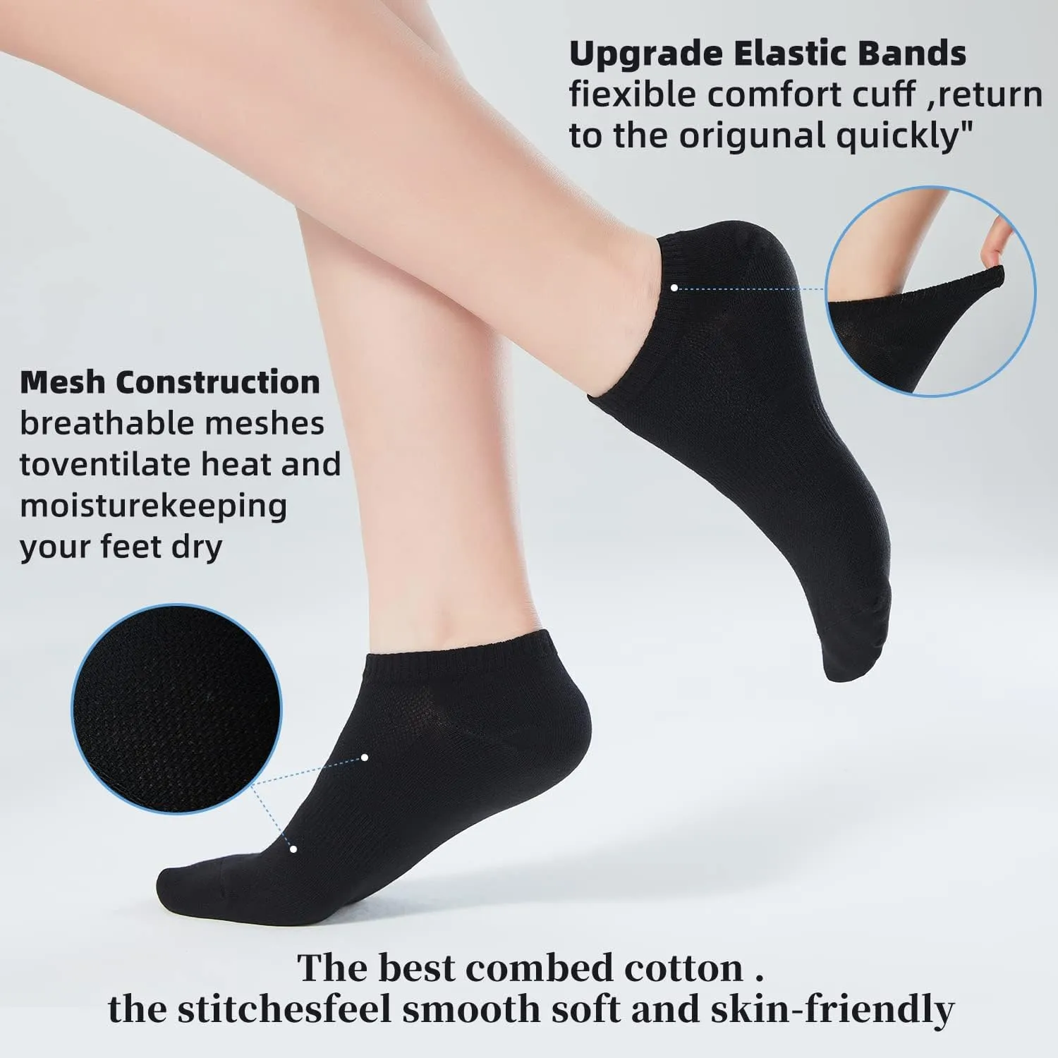 8 Pairs Ankle Socks Women's and Men - Soft Thin Cotton Athletic Running Low Cut No Show Summer Socks