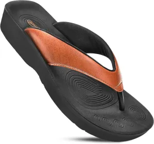AEROTHOTIC Arch Support Flip Flops for women Stylish Cushioned Padded Straps with Soft Toe Post Slip on Footwear Dressy Travel Recovery Outdoor Comfortable Walking Women Sandals