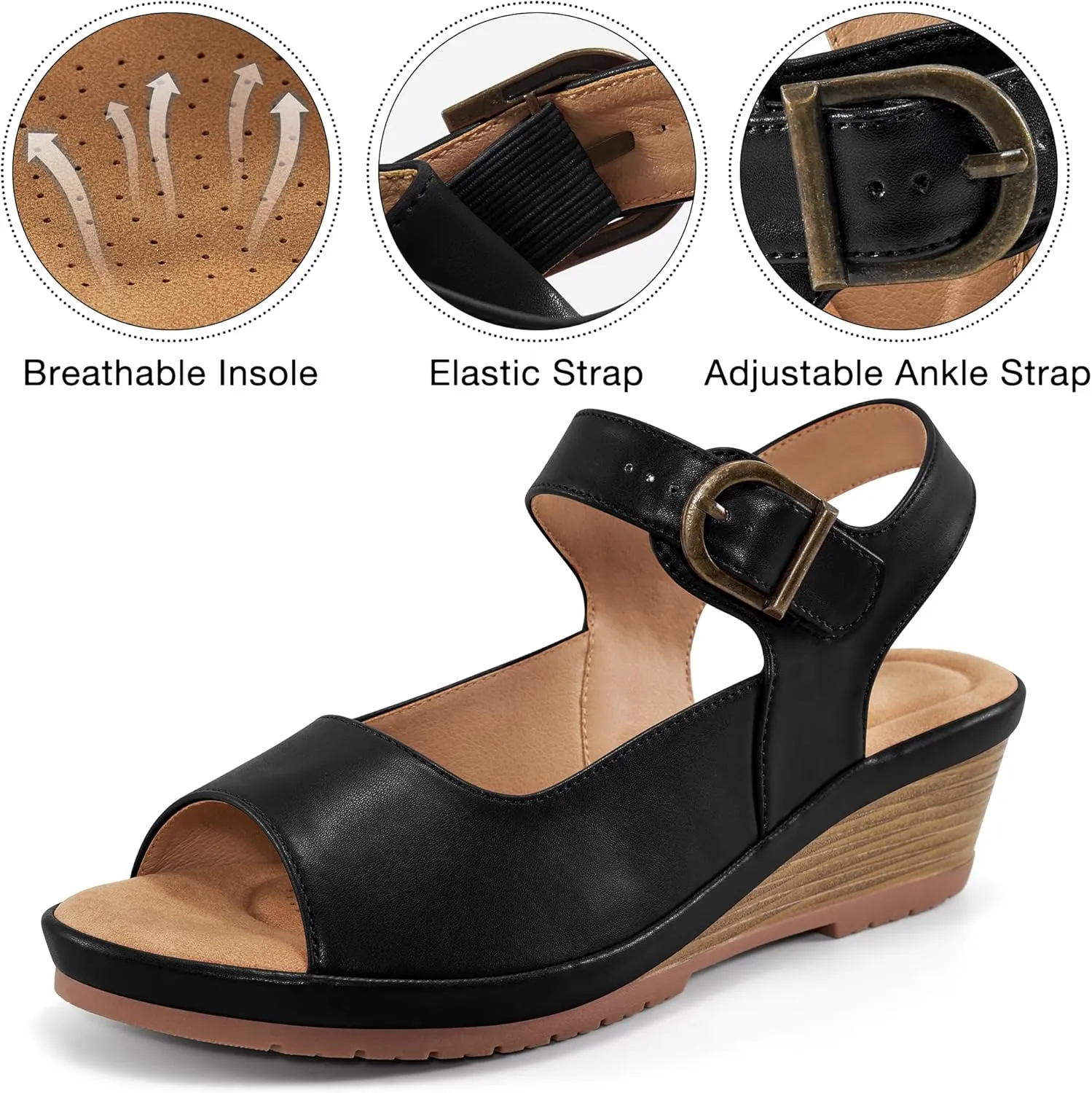 Alicegana Womens Wedge Sandals Comfortable Low Heel Dressy Summer Platform Shoes Ankle Strap Casual Non Slip Wedges
