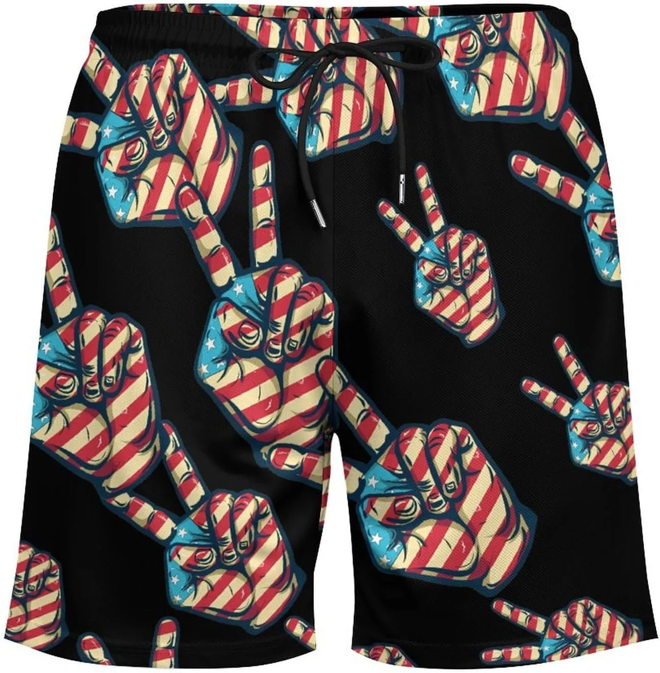 American Flag Peace Sign Hand Men's Swim Trunks Quick Dry Board Shorts Swimwear Beach Shorts with Compression Liner
