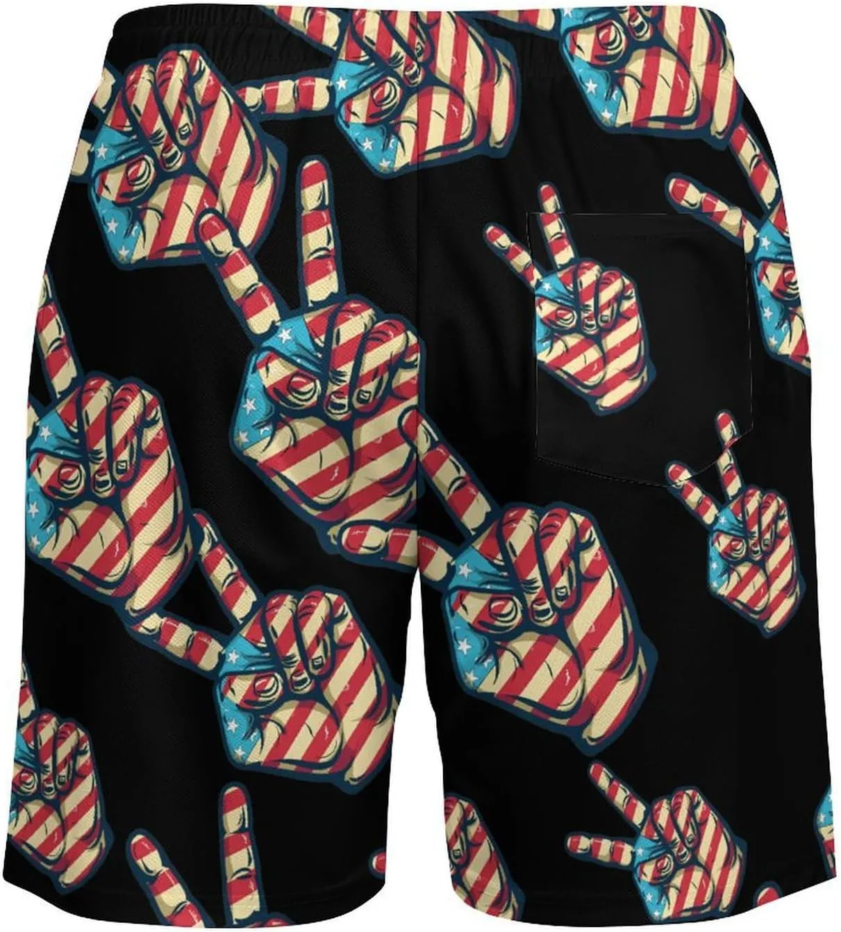 American Flag Peace Sign Hand Men's Swim Trunks Quick Dry Board Shorts Swimwear Beach Shorts with Compression Liner