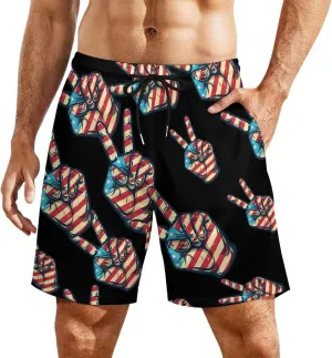American Flag Peace Sign Hand Men's Swim Trunks Quick Dry Board Shorts Swimwear Beach Shorts with Compression Liner