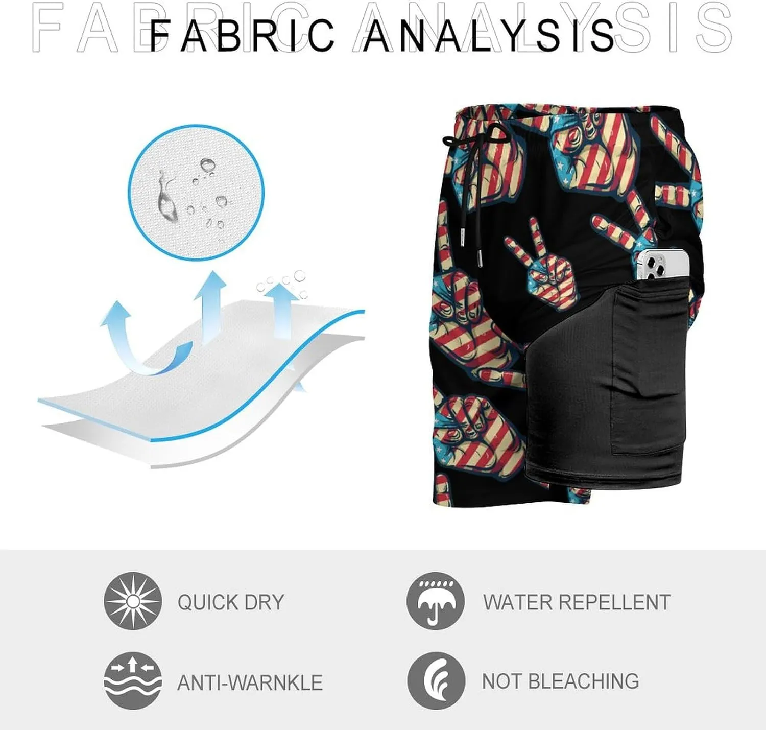 American Flag Peace Sign Hand Men's Swim Trunks Quick Dry Board Shorts Swimwear Beach Shorts with Compression Liner