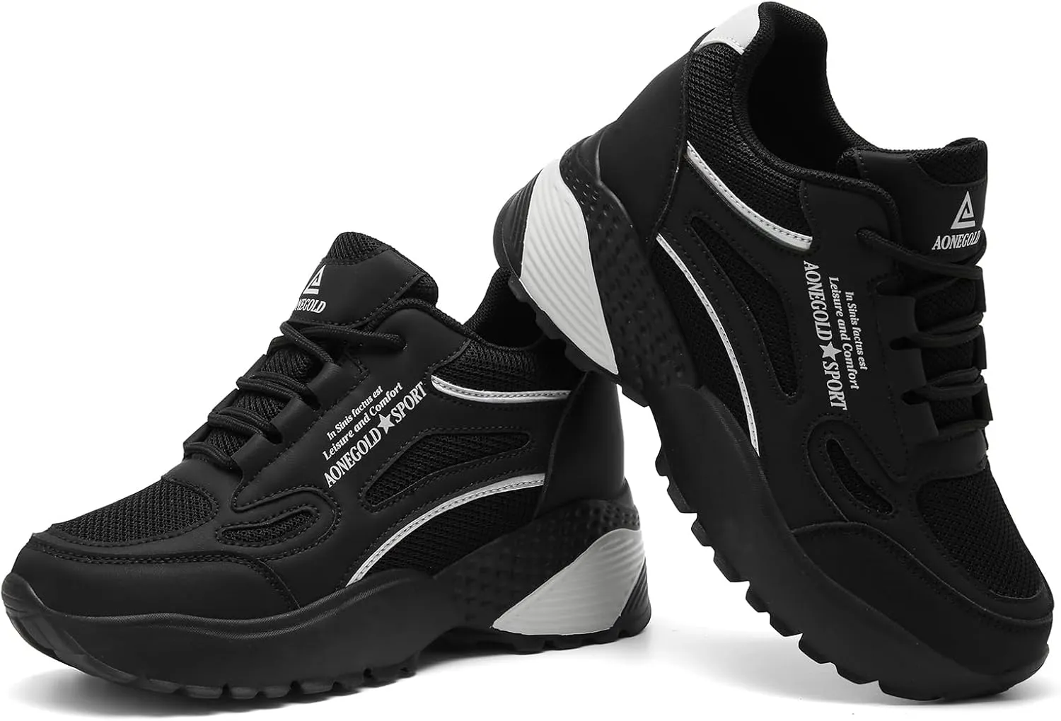 AONEGOLD Women's Fashion Sneakers for Mom Day Gifts Women's Platform Sneakers Wedges High Top Lace Up Shoes Increase Fashion Sneakers for Womens Girls