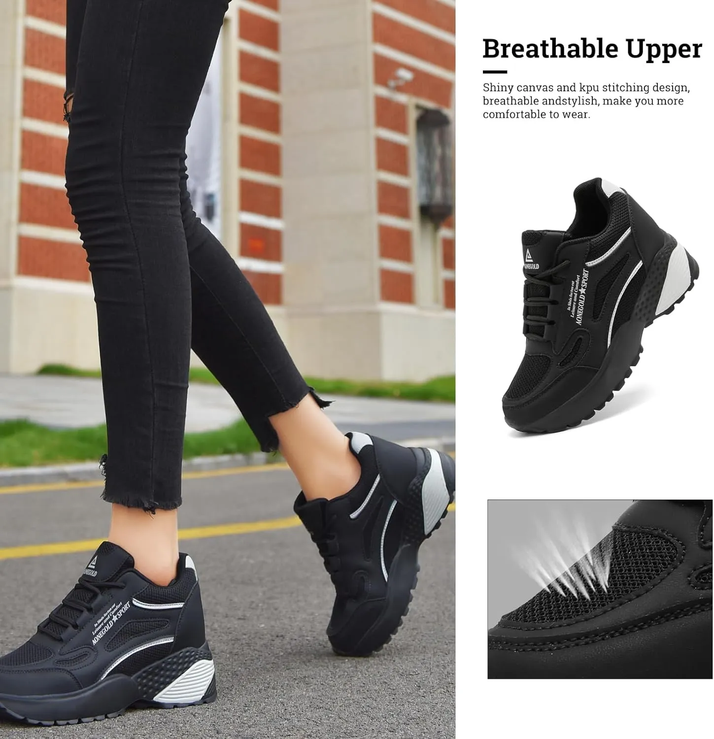 AONEGOLD Women's Fashion Sneakers for Mom Day Gifts Women's Platform Sneakers Wedges High Top Lace Up Shoes Increase Fashion Sneakers for Womens Girls