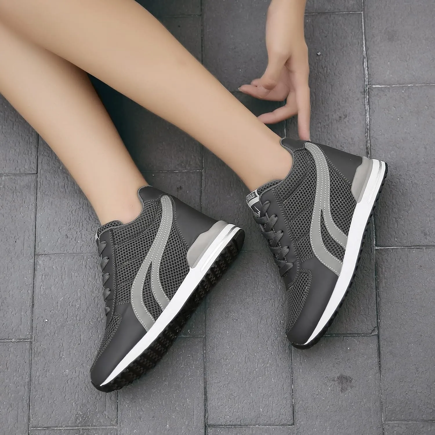 AONEGOLD Women's Fashion Sneakers for Mom Day Gifts Women's Platform Sneakers Wedges High Top Lace Up Shoes Increase Fashion Sneakers for Womens Girls