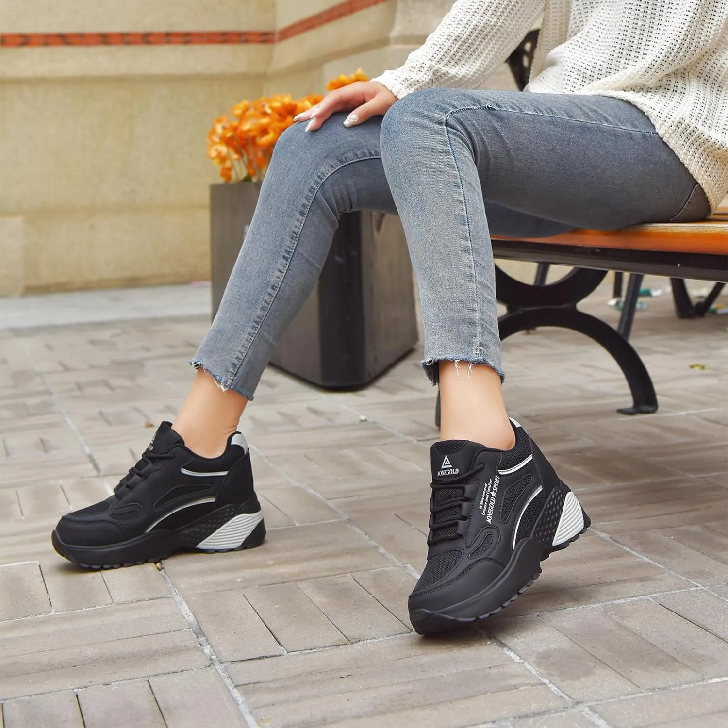 AONEGOLD Women's Fashion Sneakers for Mom Day Gifts Women's Platform Sneakers Wedges High Top Lace Up Shoes Increase Fashion Sneakers for Womens Girls
