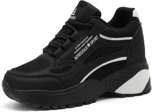 AONEGOLD Women's Fashion Sneakers for Mom Day Gifts Women's Platform Sneakers Wedges High Top Lace Up Shoes Increase Fashion Sneakers for Womens Girls