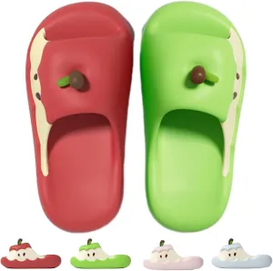 Apples Slippers for Women Men, Summer 3D Cute Cartoon Apples Shaped Fruit Slides Couple Beach Sandals