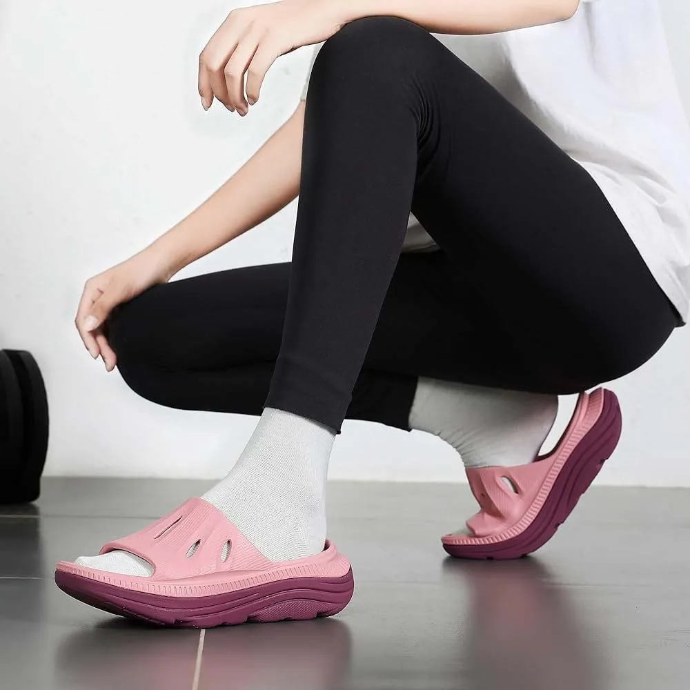 ARISIC Recovery Slides Sandals for Women Plantar Fasciitis Thick Cushion Orthotic Men Athletic Slides Lightweight Comfort Women Cloud Slippers Arch Support of Indoor Outdoor