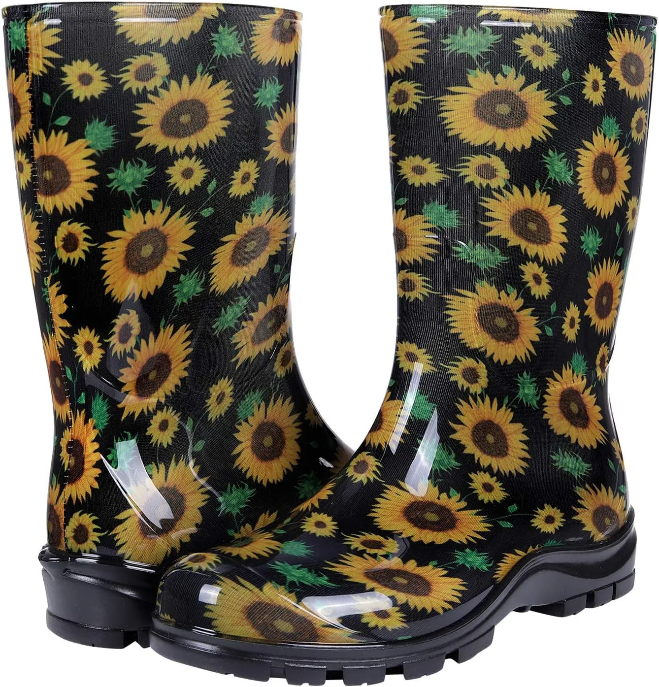Asgard Women's Mid Calf Rain Boots Printed Waterproof Rubber Boots Short Garden Shose