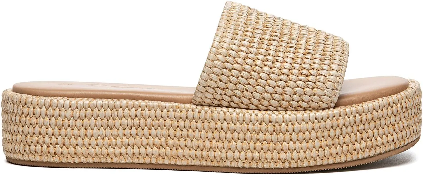 Athlefit Platform Sandals Women Comfortable Open Toe Slip On Beach Raffia Sandals for Women Summer Casual