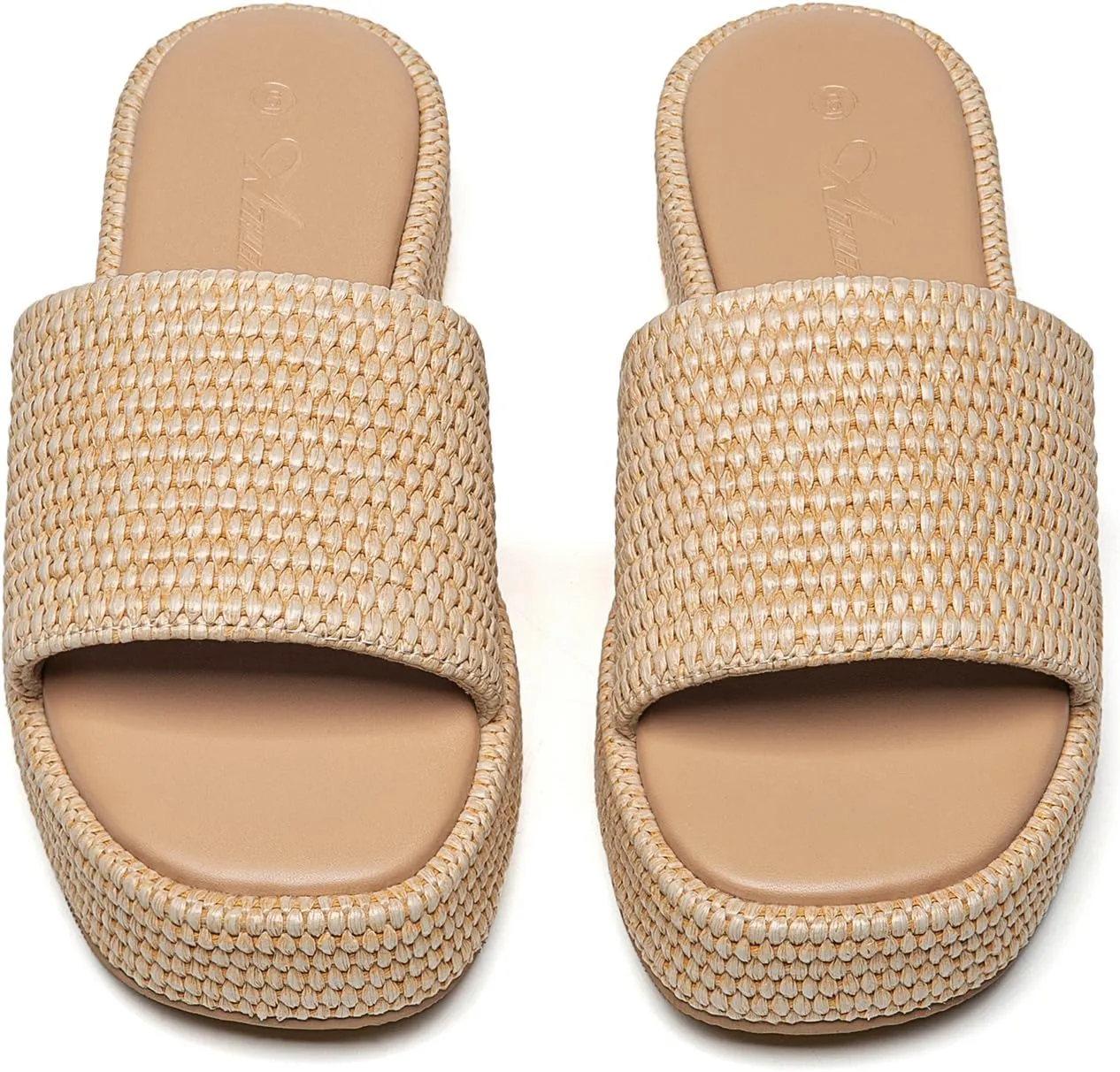 Athlefit Platform Sandals Women Comfortable Open Toe Slip On Beach Raffia Sandals for Women Summer Casual