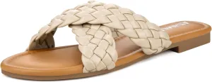 ATHMILE Women's Flat Sandals Crossover Braided Sandals for Women Fashion Round Open Toe Slip On Slide for Dressy Summer