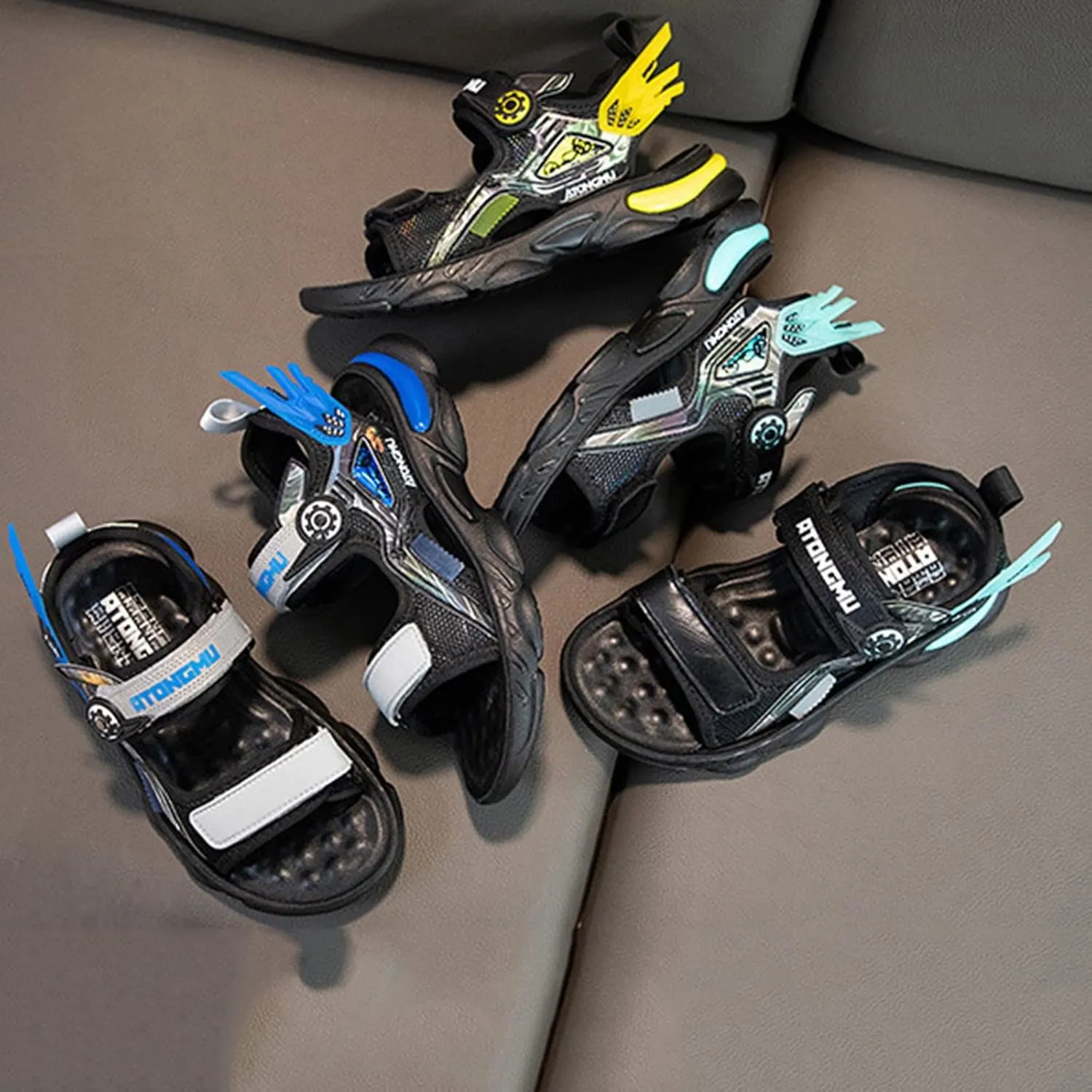 Baby Boys 2 Strap Sandals Rubber Non Slip Barefoot Wide Shoes Kids Adjusted Hook Loop Fashion Water Shoes Summer Casual