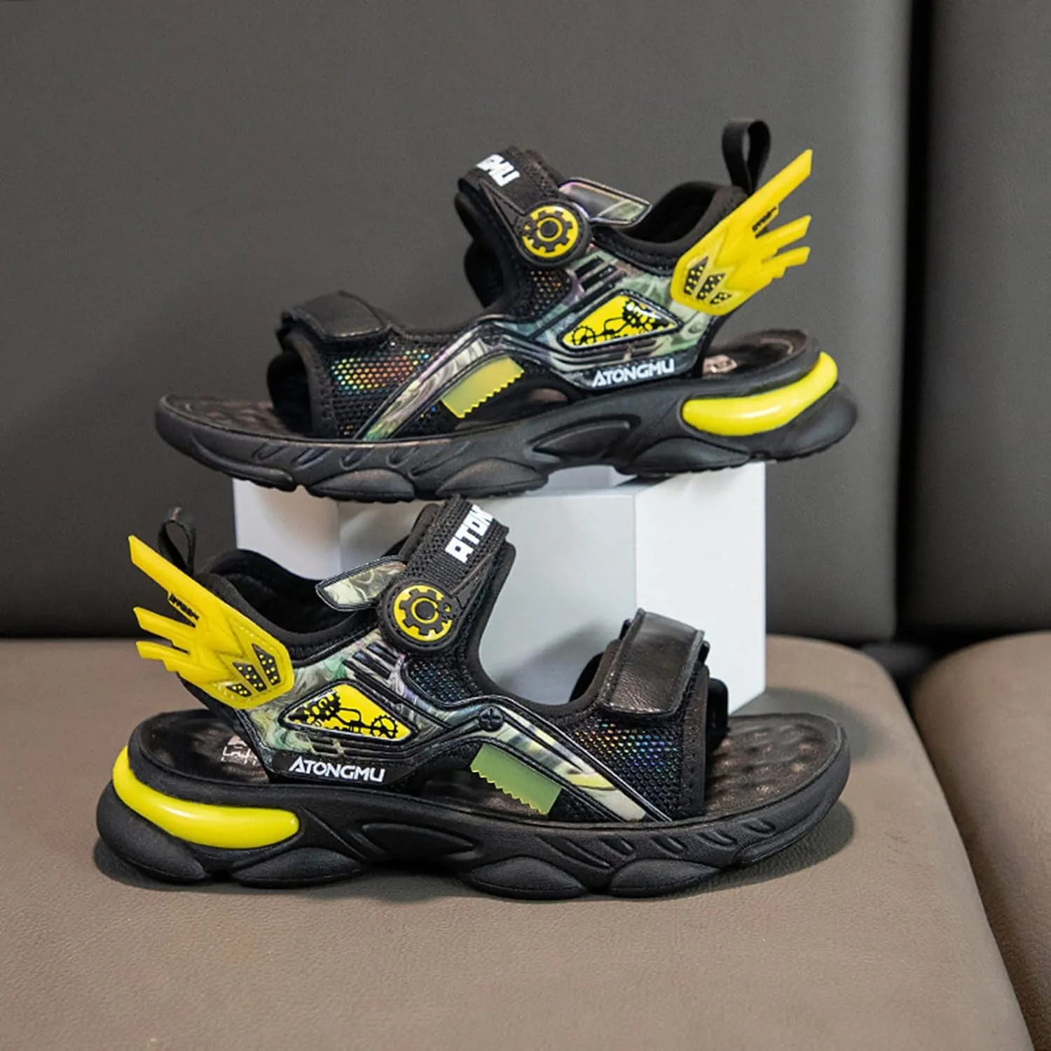 Baby Boys 2 Strap Sandals Rubber Non Slip Barefoot Wide Shoes Kids Adjusted Hook Loop Fashion Water Shoes Summer Casual