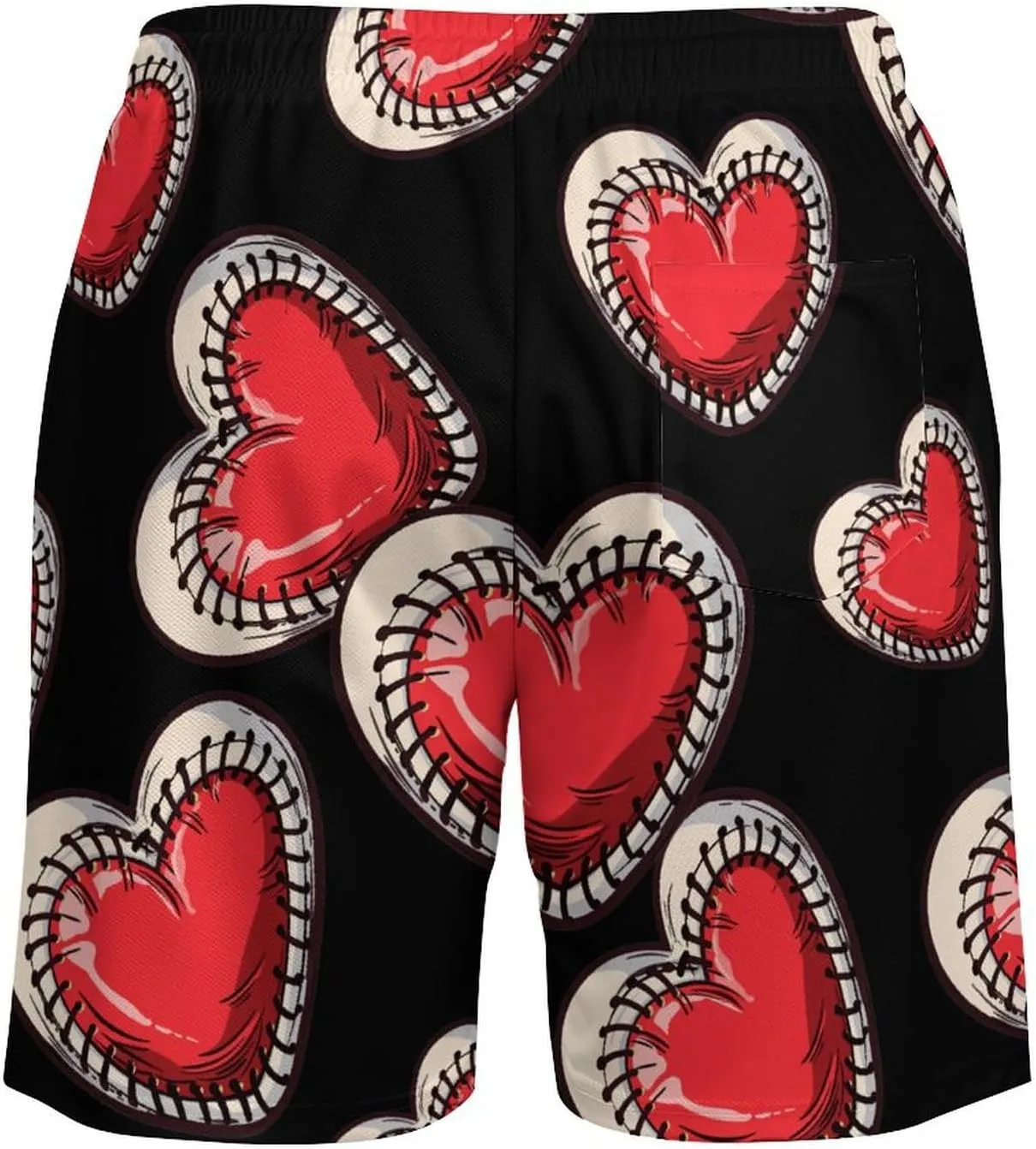 Baseball Heart Print Men's Swim Trunks Quick Dry Board Shorts Swimwear Beach Shorts with Compression Liner