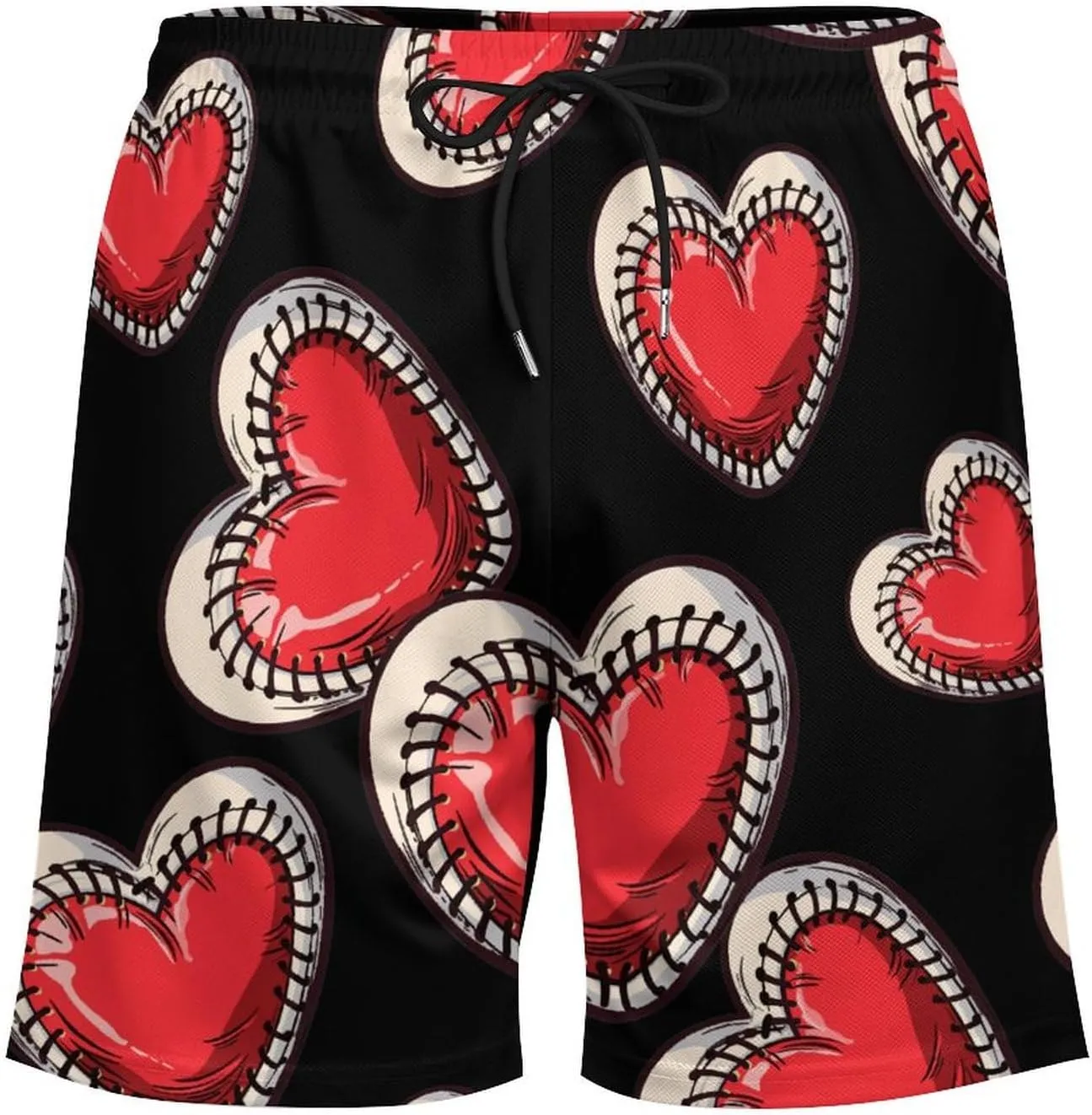 Baseball Heart Print Men's Swim Trunks Quick Dry Board Shorts Swimwear Beach Shorts with Compression Liner