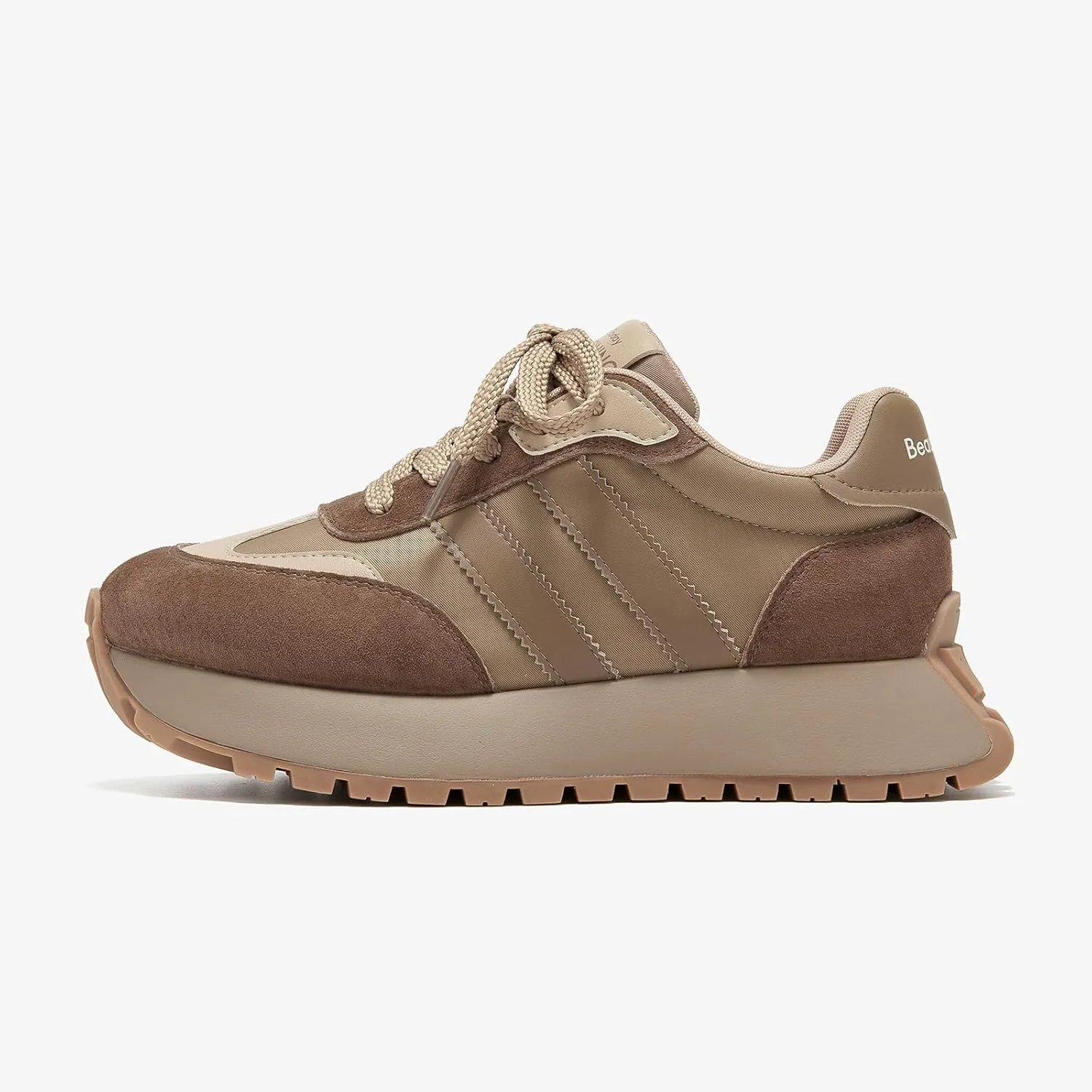 BEAU TODAY Fashion Sneakers for Women, Casual Walking Sneakers for Women, Genuine Leather Chunky Platform Retro Sneakers, Comfortable Non-Slip Tennis Running Shoes