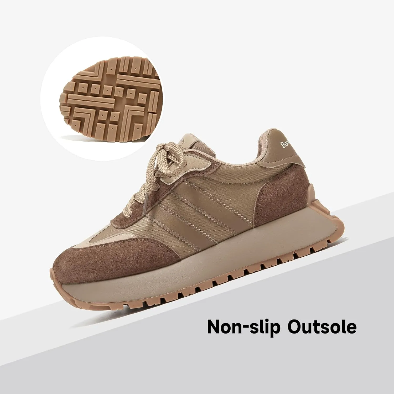 BEAU TODAY Fashion Sneakers for Women, Casual Walking Sneakers for Women, Genuine Leather Chunky Platform Retro Sneakers, Comfortable Non-Slip Tennis Running Shoes