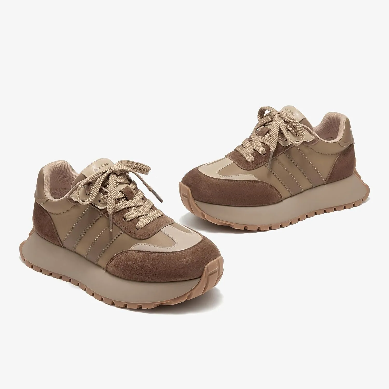 BEAU TODAY Fashion Sneakers for Women, Casual Walking Sneakers for Women, Genuine Leather Chunky Platform Retro Sneakers, Comfortable Non-Slip Tennis Running Shoes