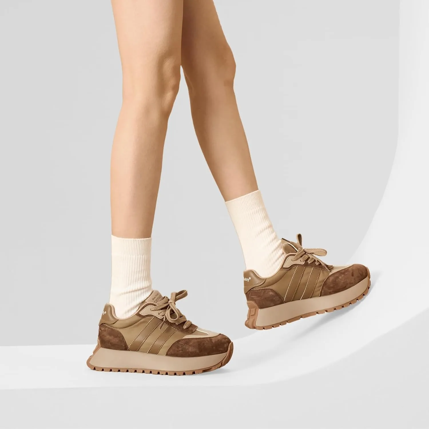 BEAU TODAY Fashion Sneakers for Women, Casual Walking Sneakers for Women, Genuine Leather Chunky Platform Retro Sneakers, Comfortable Non-Slip Tennis Running Shoes
