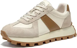 BEAU TODAY Fashion Sneakers for Women Genuine Leather Casual Tennis Shoes Retro Comfortable Non-Slip Wide Walking Shoes for Gym