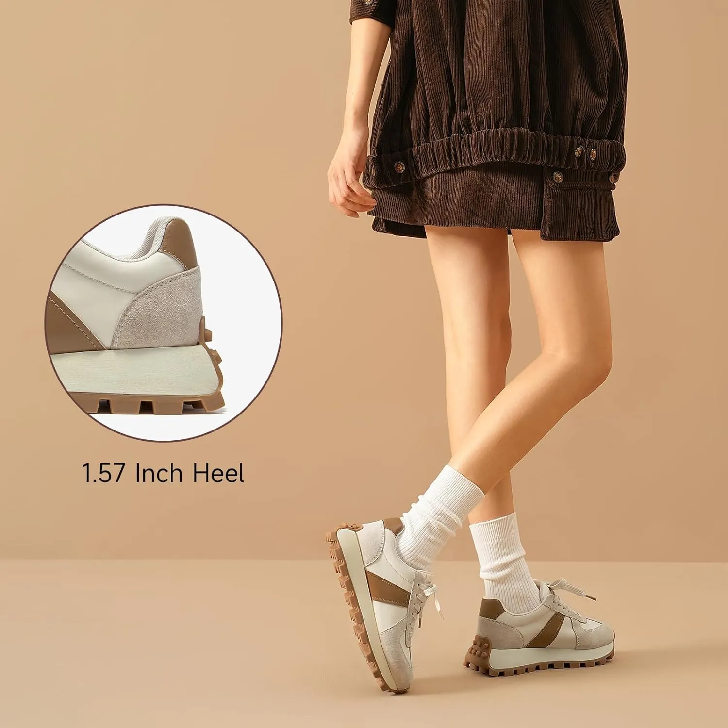 BEAU TODAY Fashion Sneakers for Women Genuine Leather Casual Tennis Shoes Retro Comfortable Non-Slip Wide Walking Shoes for Gym