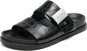 BEAU TODAY Flat Slide Sandals for Women Comfortable Footbed Sandals for Women Genuine Leather Slip on Fashion Strap Casua Dressy Beach Sandal