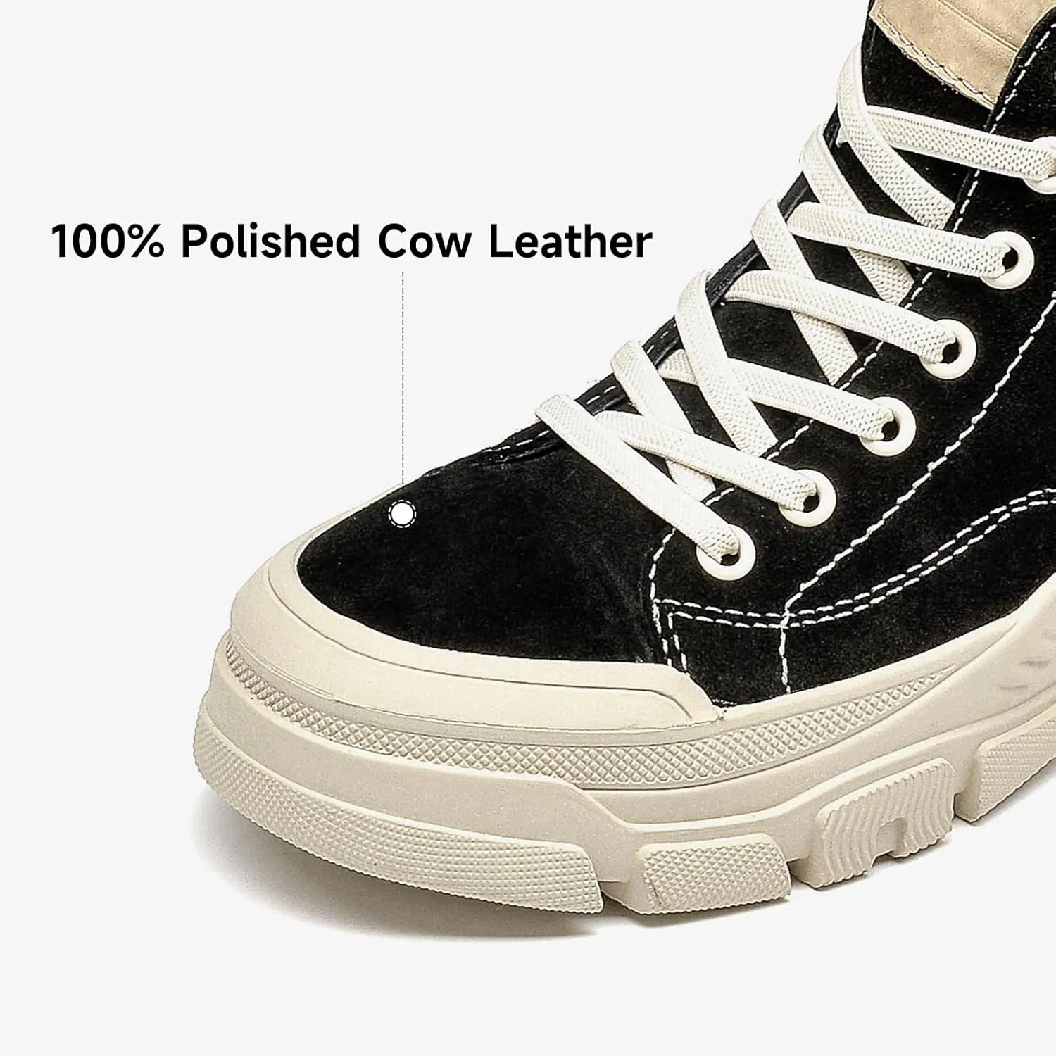 BEAU TODAY Women’s Flat Sneakers, Retro Comfortable Lace-up Fashion Sneakers for Women, Buckle Decoration Casual Leather Walking Shoes