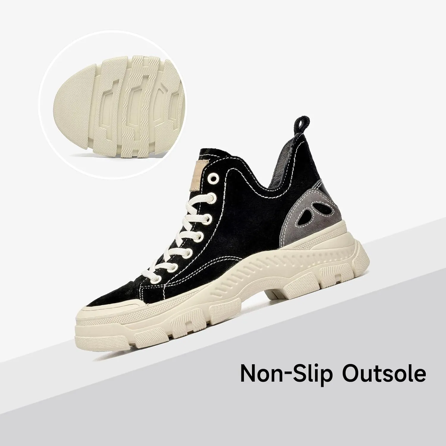 BEAU TODAY Women’s Flat Sneakers, Retro Comfortable Lace-up Fashion Sneakers for Women, Buckle Decoration Casual Leather Walking Shoes