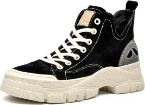 BEAU TODAY Women’s Flat Sneakers, Retro Comfortable Lace-up Fashion Sneakers for Women, Buckle Decoration Casual Leather Walking Shoes