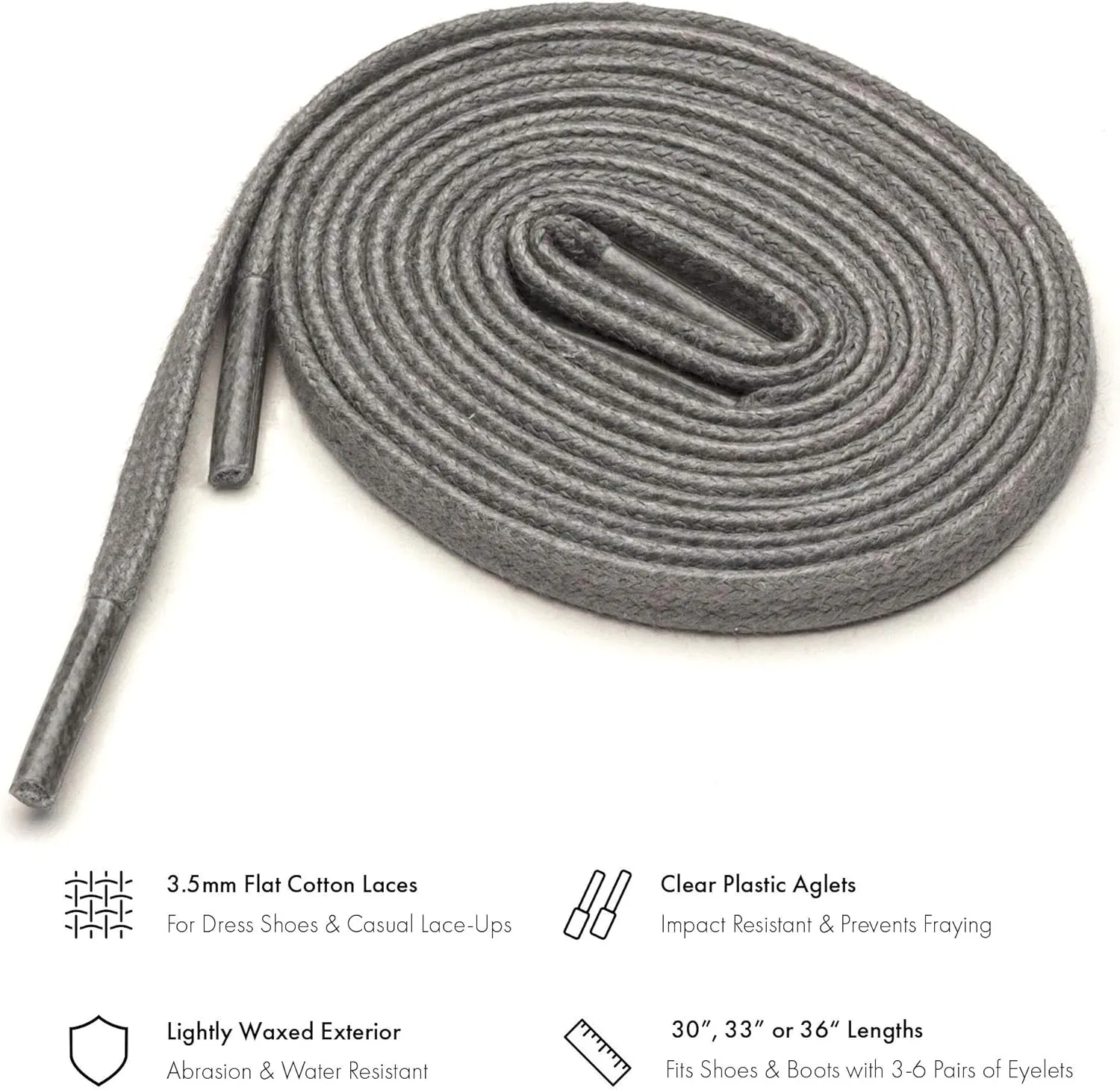 Benchmark Flat Dress Shoe Laces - Waxed Cotton Shoelaces for Boots and Shoes - Choice of Color & Length - 30”, 33” or 36”