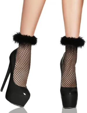 Benefeet Sox Womens Ruffle Fishnet Socks With Fake Feather Cuffs - Decorated Mesh Lace, Fancy Pretty Frilly Design