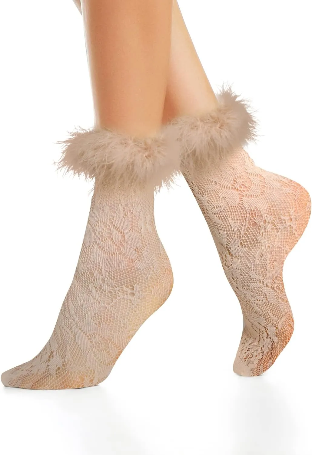 Benefeet Women's Ruffle Fishnet Anklet Socks - Fake Feather Cuff Mesh Lace - Gift