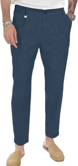 Beotyshow Mens Linen Pants Casual Elastic Waist Trousers Summer Beach Lightweight Pants