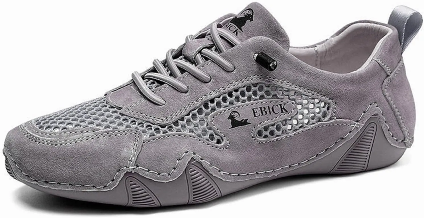 Boxpopla Women's Leather Outdoor Mesh Trail Shoes for Hiking & Walking Unisex Non-Slip Slip On Lightweight Sneakers Breathable Comfort Soft Summer Sports Driving Shoes