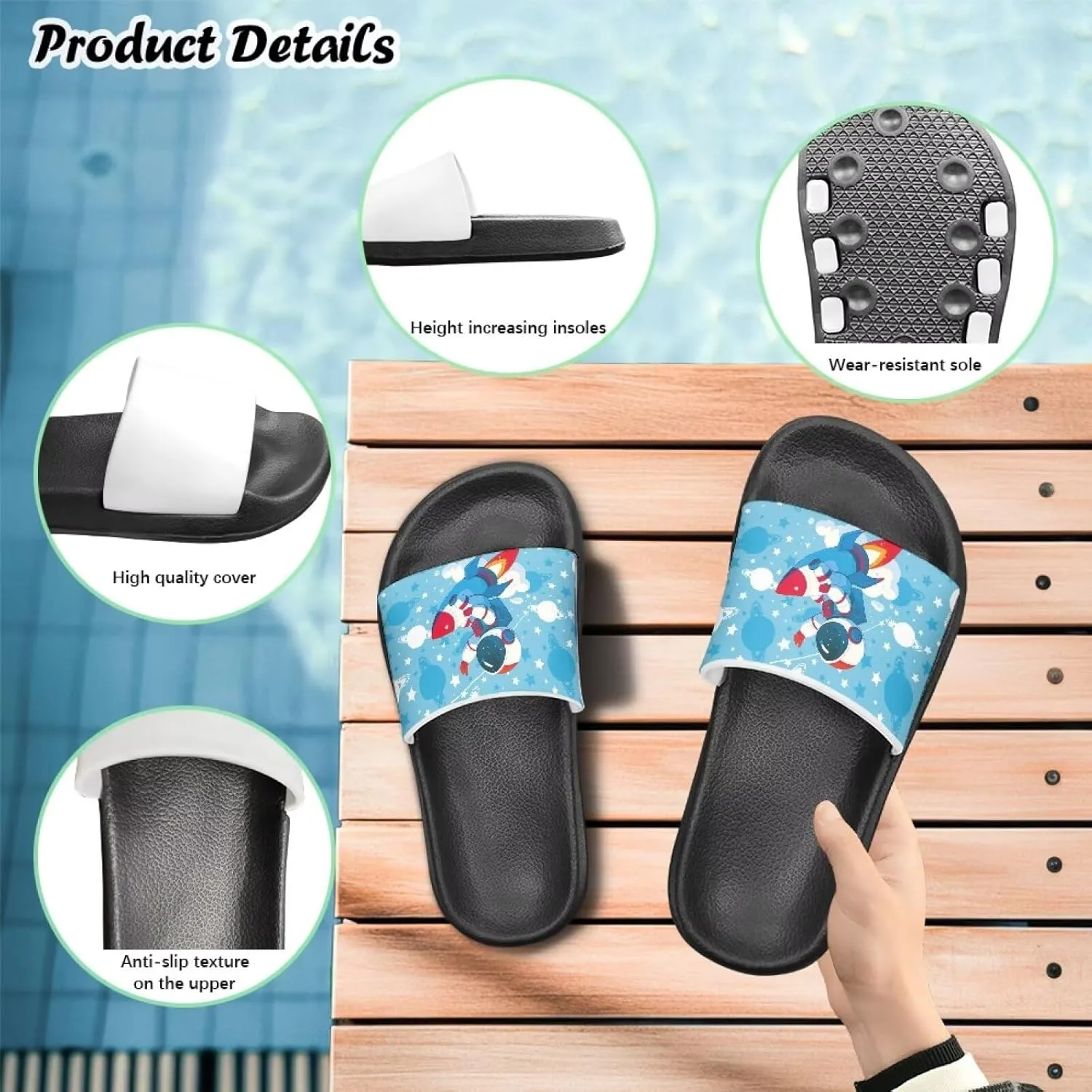 Boys Slide Sandals Kids Summer Slippers Slip On for Outdoor Beach Pool Shower (Little Kid/Big Kid)