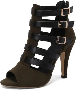 Buckle Ankle Strappy Gladiator Sandals For Women Peep Toe Stilettos High Heel Party Dressy Heeled Sandal