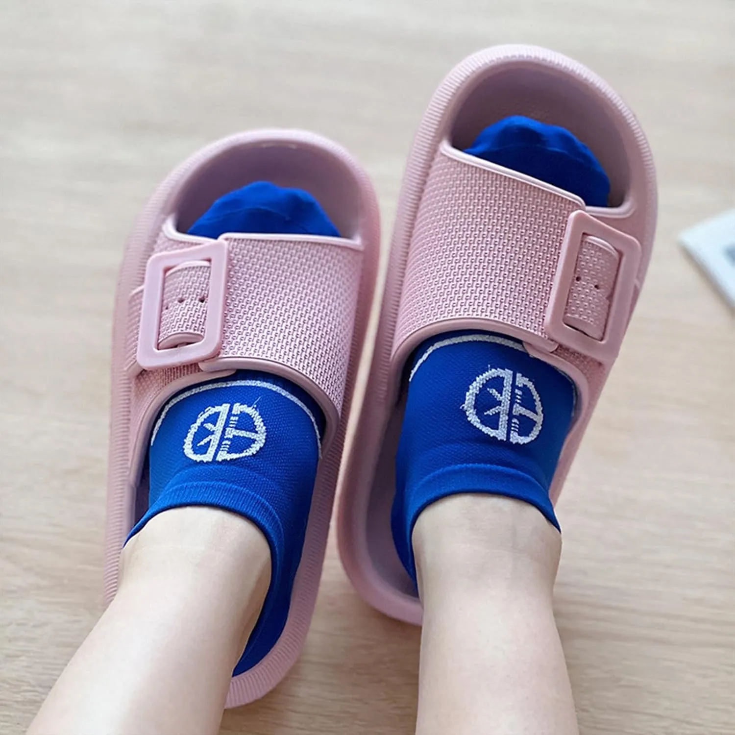 Buckle Rubber Arch Support Pillow Slippers Comfy Cloud Slippers Thick Sole EVA Soft Cushion Slides Open Toe Quick Drying Spa Bath Pool House Casual Shower Sandals Indoor Outdoor,Black 35-36