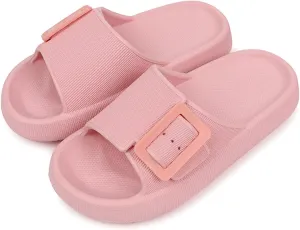 Buckle Rubber Arch Support Pillow Slippers Comfy Cloud Slippers Thick Sole EVA Soft Cushion Slides Open Toe Quick Drying Spa Bath Pool House Casual Shower Sandals Indoor Outdoor,Black 35-36