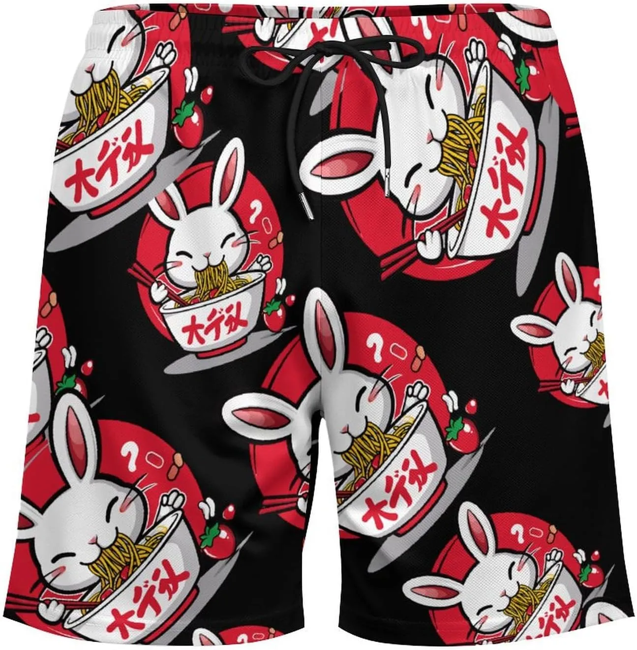 Bunny Eating Ramen Japanese Food Men's Swim Trunks Quick Dry Board Shorts Swimwear Beach Shorts with Compression Liner