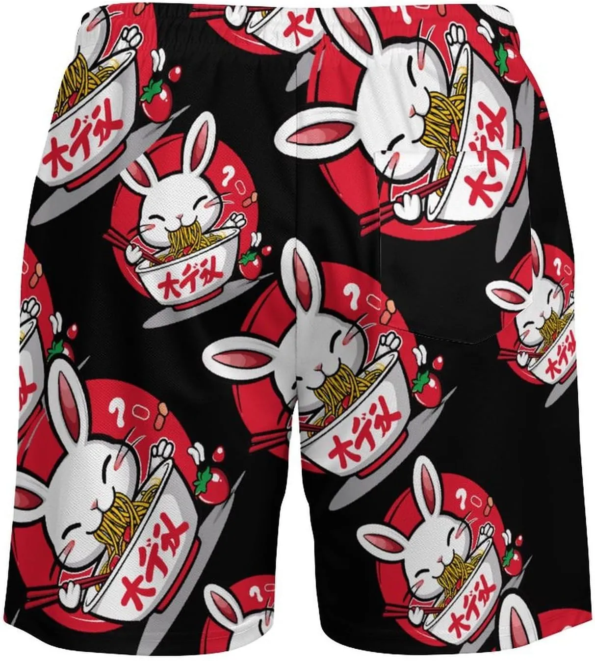 Bunny Eating Ramen Japanese Food Men's Swim Trunks Quick Dry Board Shorts Swimwear Beach Shorts with Compression Liner