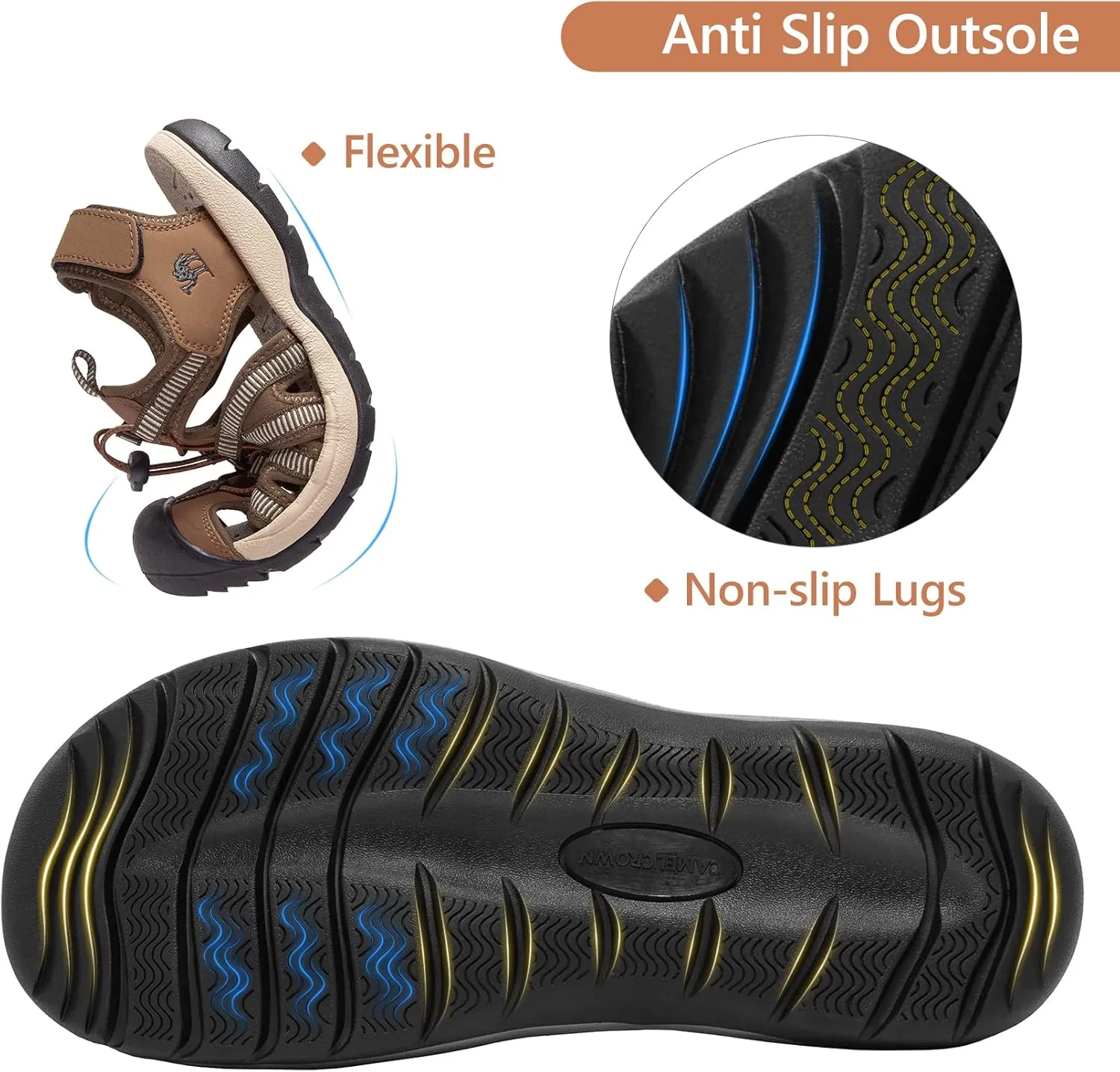 CAMELSPORTS Men's Hiking Sandals Closed Toe Outdoor Beach Sandal Waterproof Sport Fisherman Sandals Water Shoes
